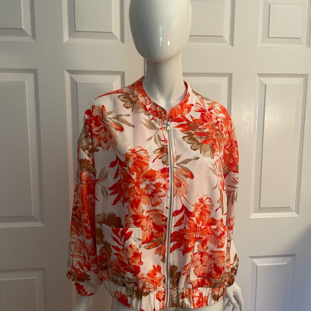 Soho Orange and Red Floral Bomber Jacket